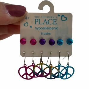 Set of 6 Pairs of Children's Place Colorful Peace Hypoallergenic Earrings NWT